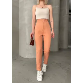 Beli Lastikli Karamel Pantolon Somon (Beden: S)