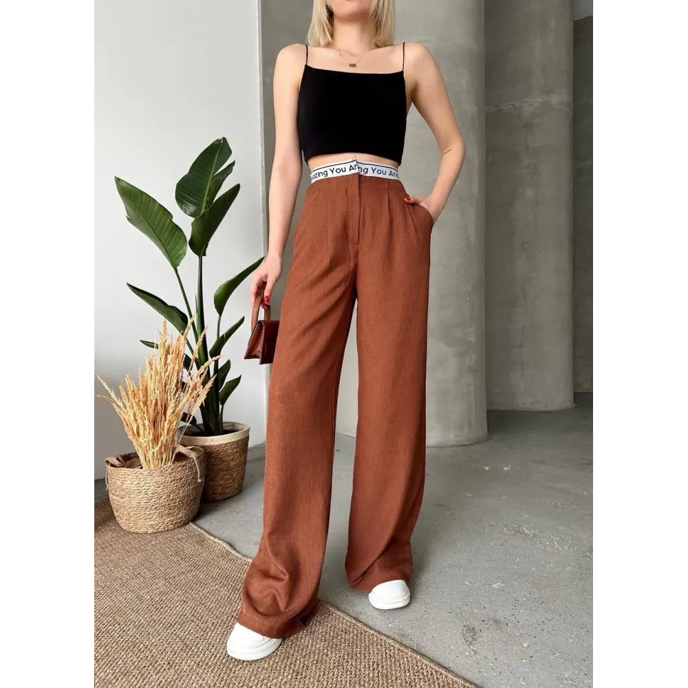 Flamlı Kahve Pantolon (Beden: M)