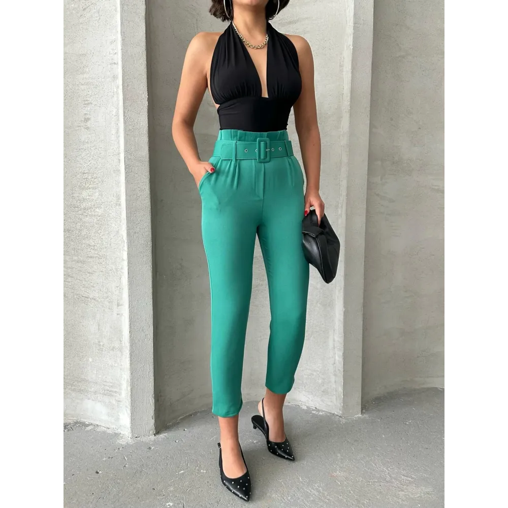 Kemerli Havuç Pantolon Yeşil (Beden: S)