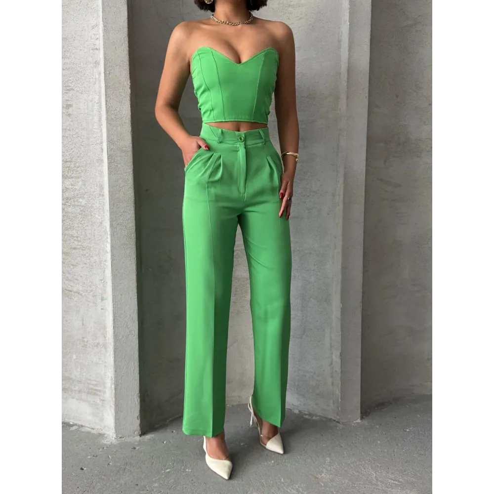 Palazzo Pantolonlu Alt Üst Takım Yeşil (Beden: S)