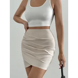 Drapeli Mini Etek S24771 Bej (Beden: M)