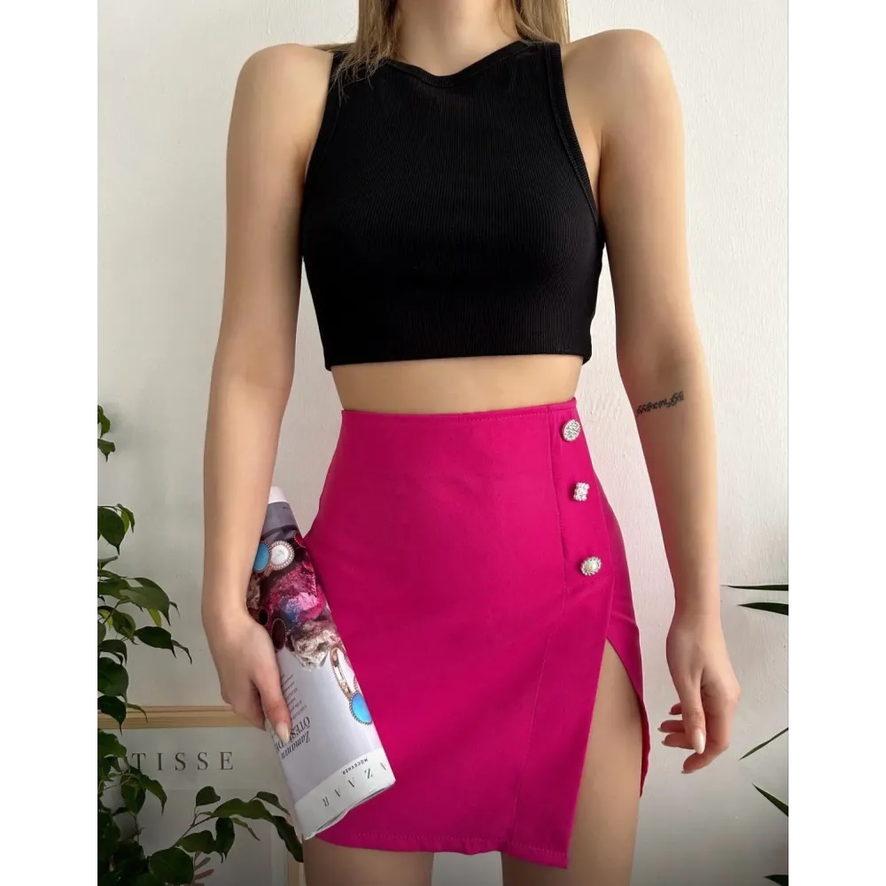 Üç Taşlı Mini Etek Fuşya (Beden: L)