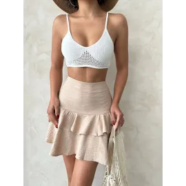 Valonlu Fırfırlı Etek S24681 Bej (Beden: M)