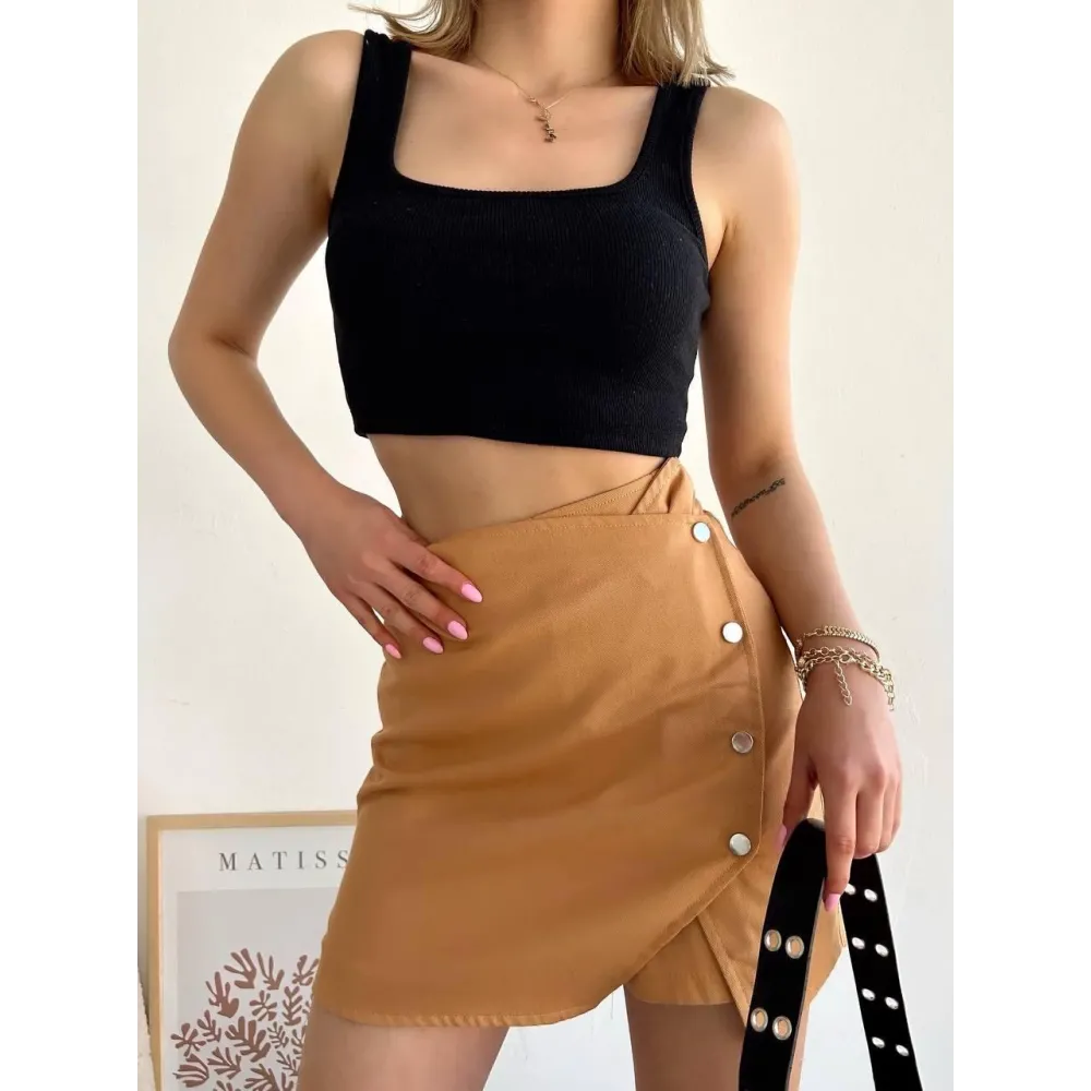 Dört Çıtçıtlı Gabardin Şort Etek S249001 Camel (Beden: S)