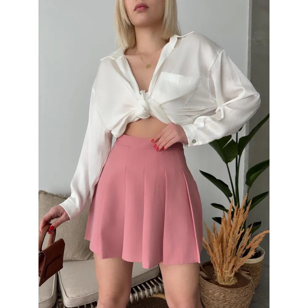 Atlas Belden Pileli Etek S24930 Pudra (Beden: S)