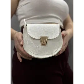 Klasik Kapaklı Beyaz Cilt Çanta (Beden: Standart)