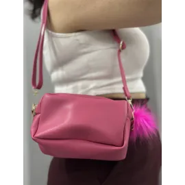 Ponpon Fuşya Cilt Çanta Vizon (Beden: Standart)