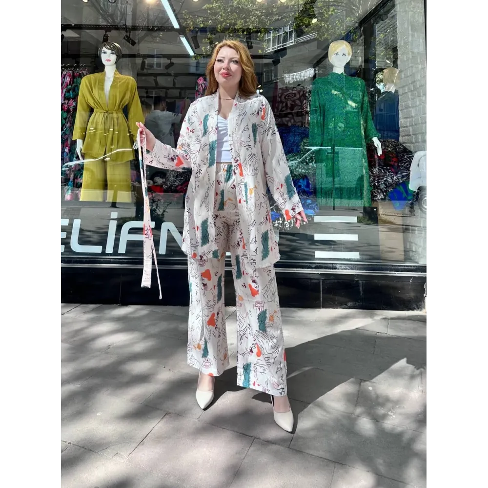 Ceketli Baskılı Takım Beyaz (Beden: S)