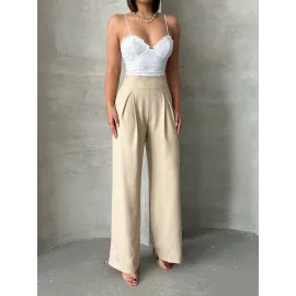 Pileli Keten Pantolon S255046 Bej (Beden: M)