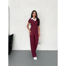 Ottoman Kumaş Beyaz Gömlek Yaka Takım S4142 Bordo (Beden: L)