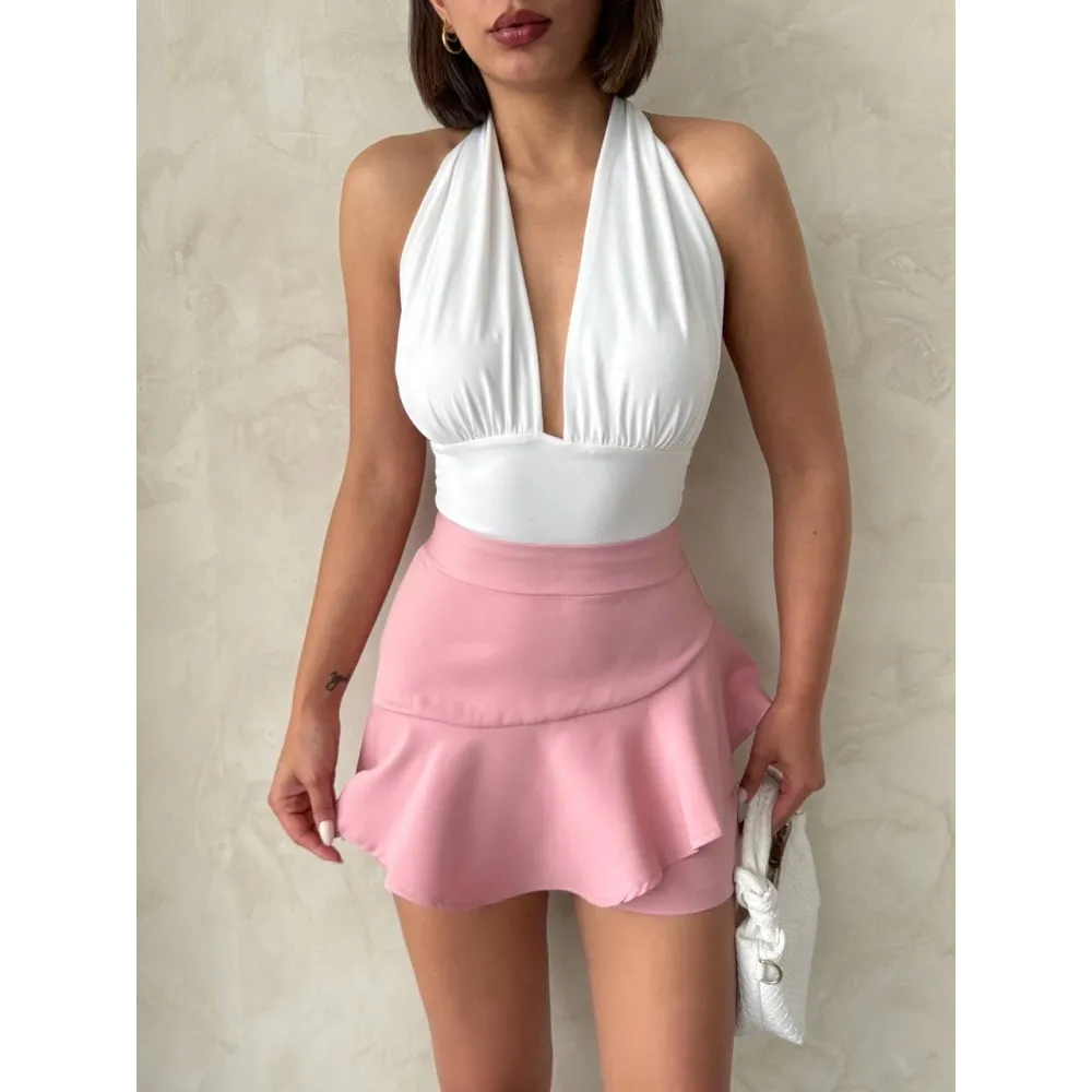 Valonlu Fırfırlı Şort S24683 Pudra (Beden: M)