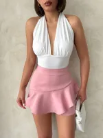 Valonlu Fırfırlı Şort S24683 Pudra (Beden: L)