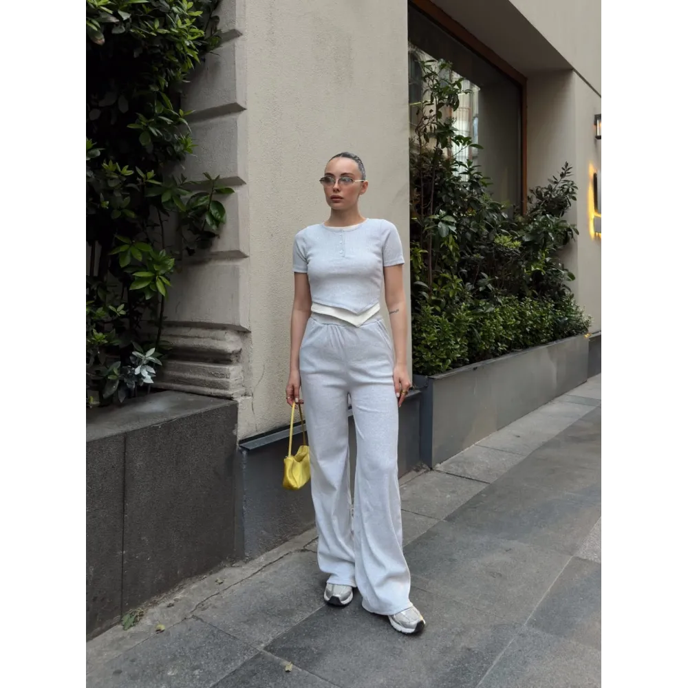 Düğme Yakalı Gri Alt Üst Takım S3943 (Beden: S)