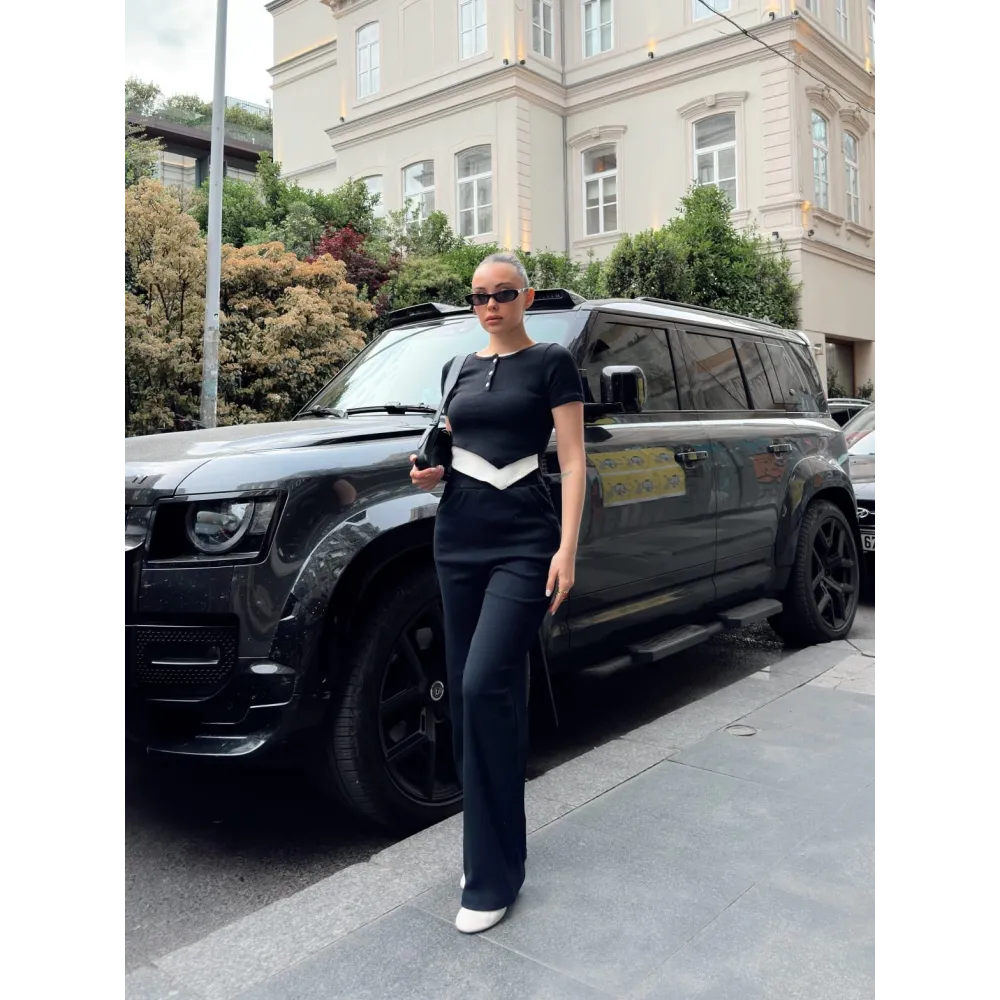 Düğme Yakalı Siyah Alt Üst Takım S3943 (Beden: M)