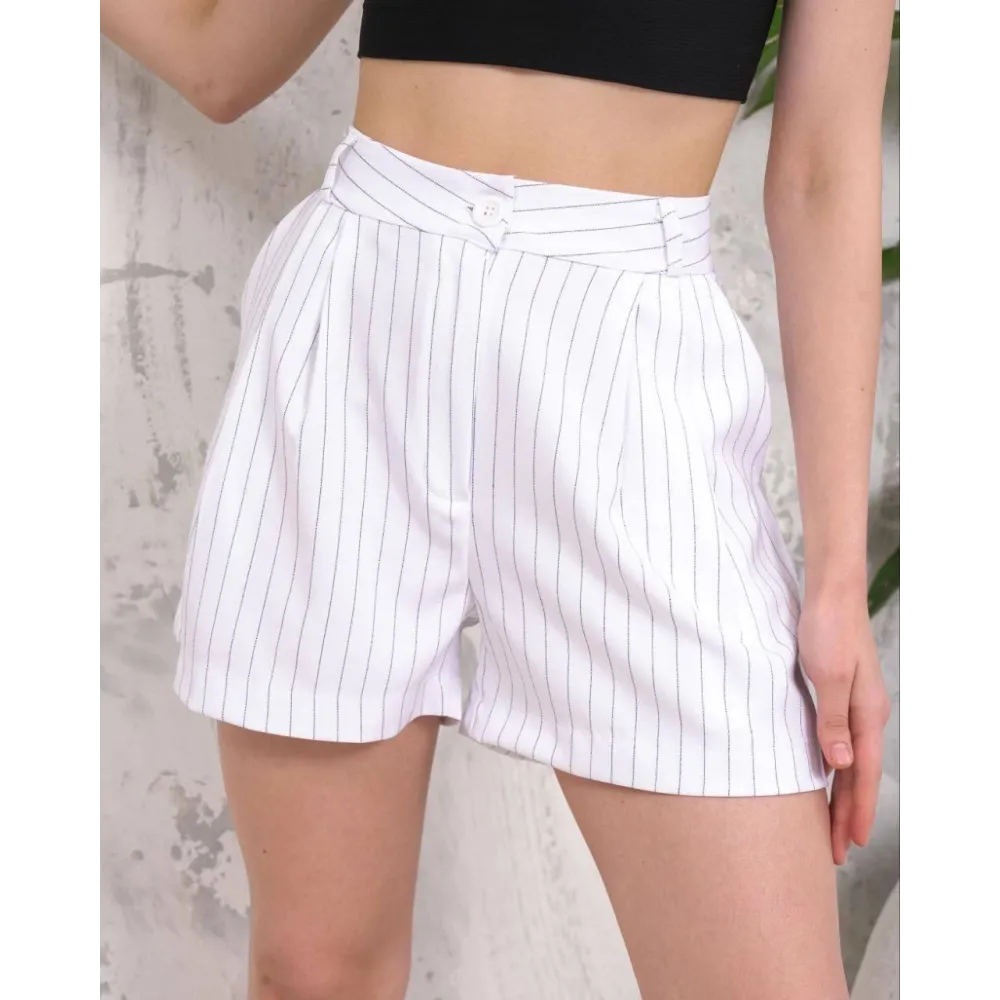 Çizgili Düğmeli Şort Beyaz S2551251 (Beden: S)