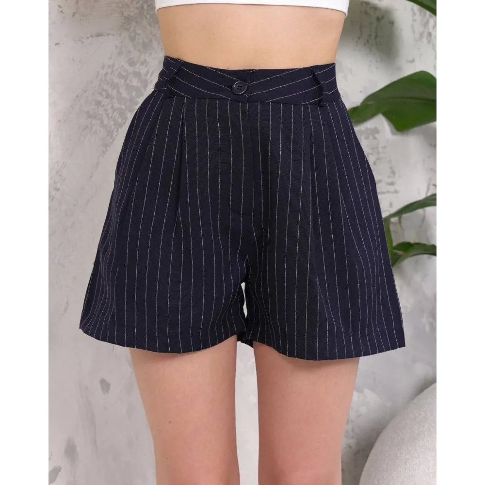 Çizgili Düğmeli Şort Siyah S2551251 (Beden: L)