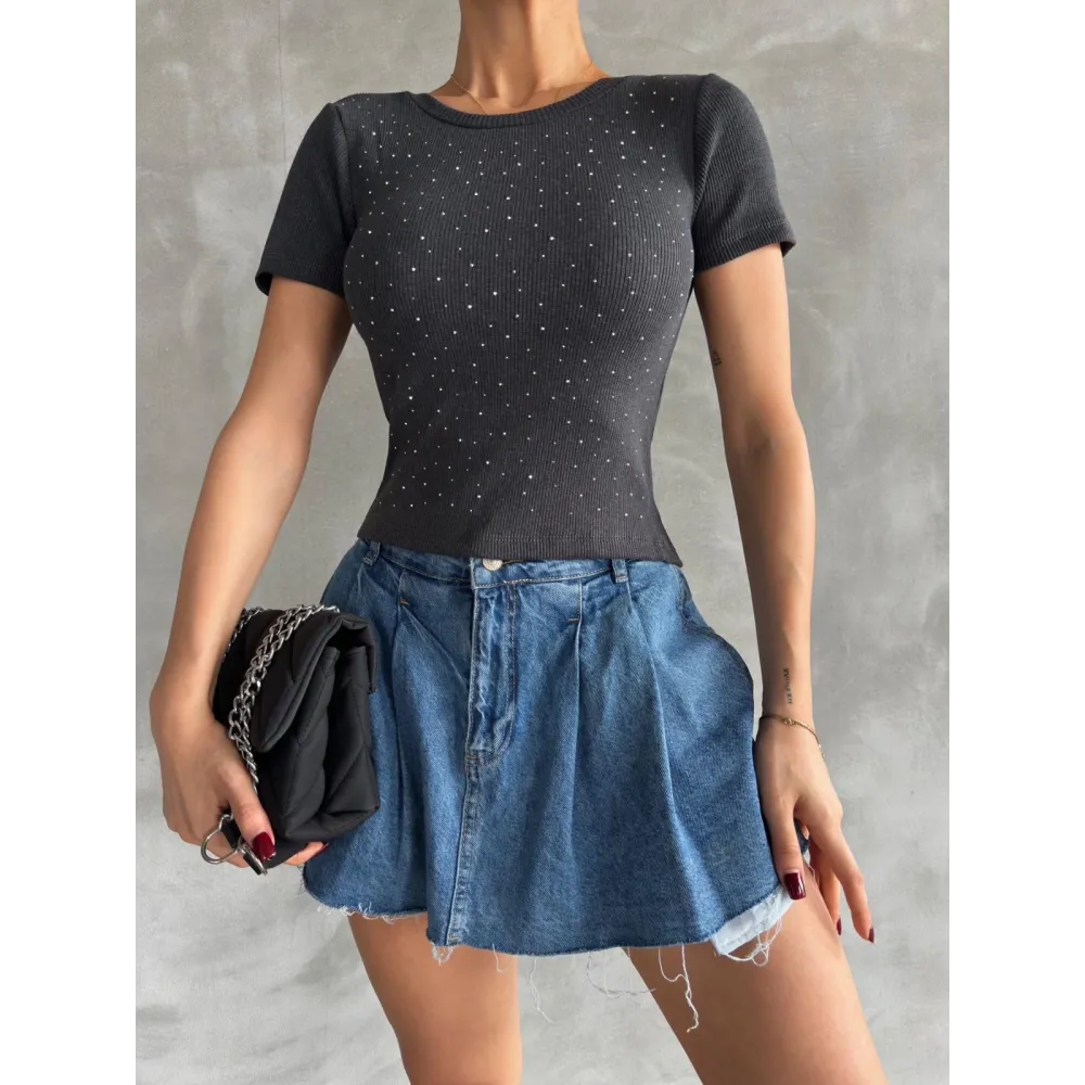 Önü Taşlı Antrasit Bluz S3512 (Beden: Standart)