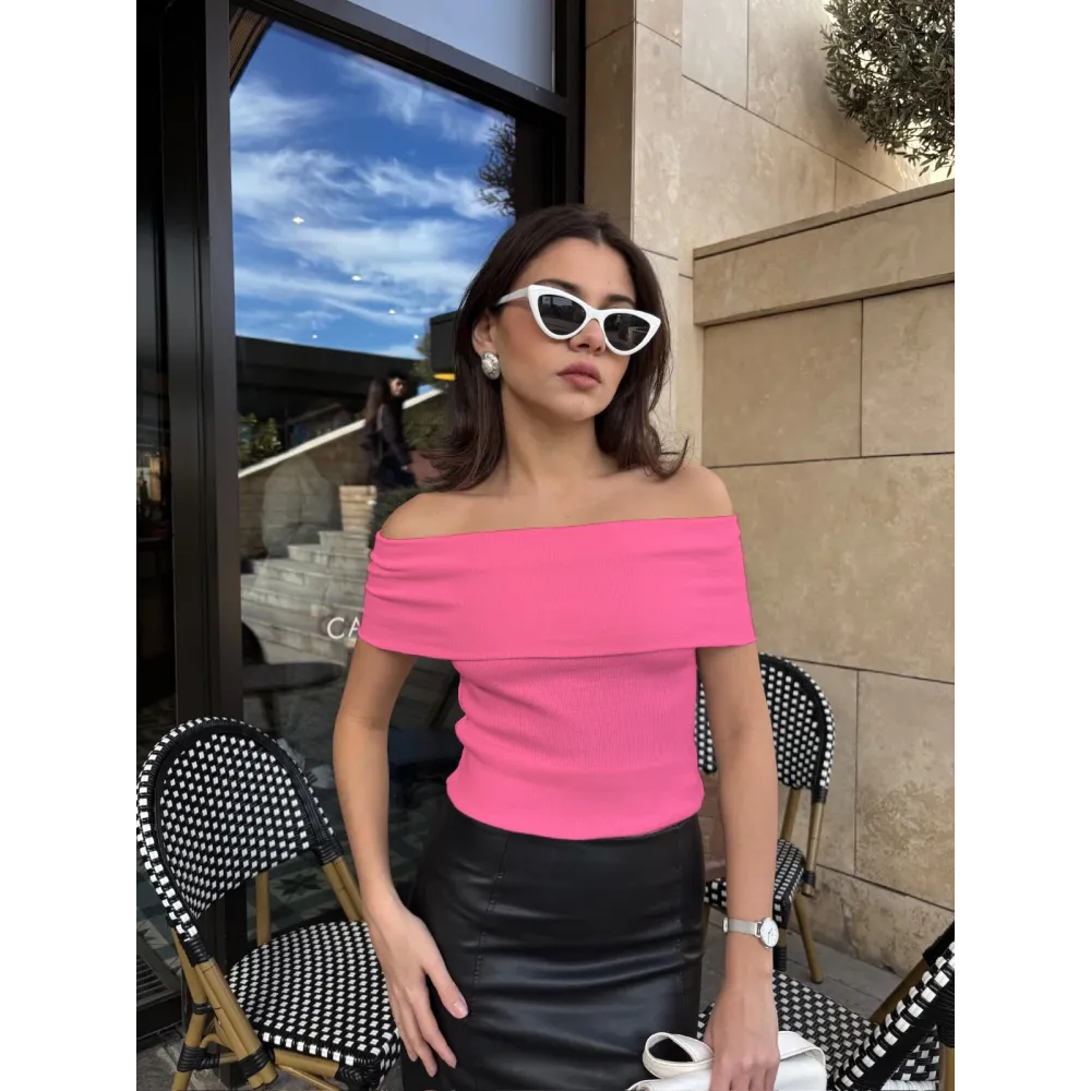 Madonna Yaka Sıfır Kol Bluz Pembe (Beden: S)