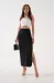 Uzun Yırtmaçlı İnce Kumaş Etek Siyah (Beden: S)
