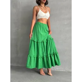 Fırfırlı Brodeli Astarlı Uzun Etek Yeşil S255047 (Beden: Xl)