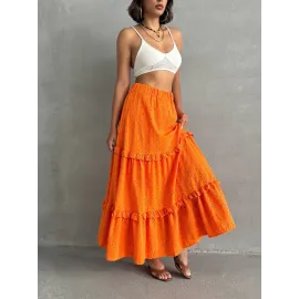 Fırfırlı Brodeli Astarlı Uzun Etek Turuncu S255047 (Beden: L)