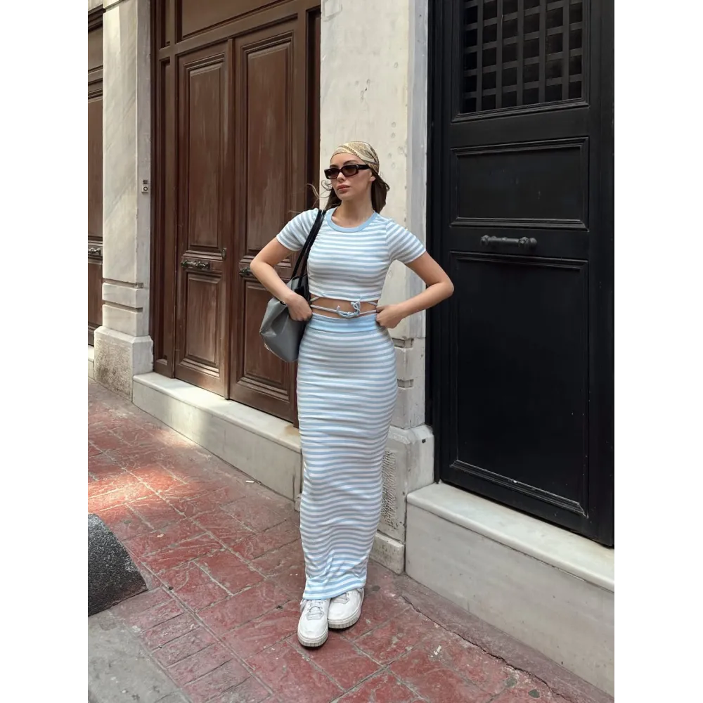Çizgili Etekli Takım Mavi S3609 (Beden: L)