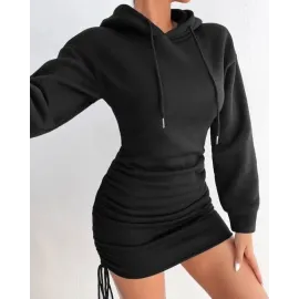 3 İplik Şardonlu Kapşonlu Elbise Siyah (Beden: L)