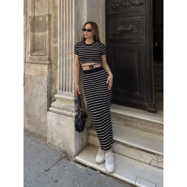 Çizgili Etekli Takım Siyah S3609 (Beden: L)