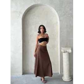 Uzun Astarlı Etek S255043 Kahve (Beden: Xl)