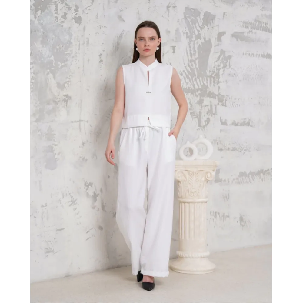Broşlu Yelek Pantolon Takım Beyaz S255821 (Beden: M)