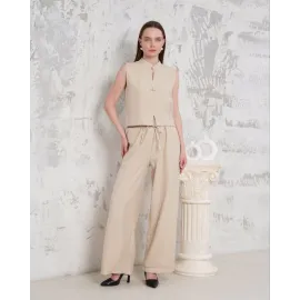 Broşlu Yelek Pantolon Takım Bej S255821 (Beden: S)