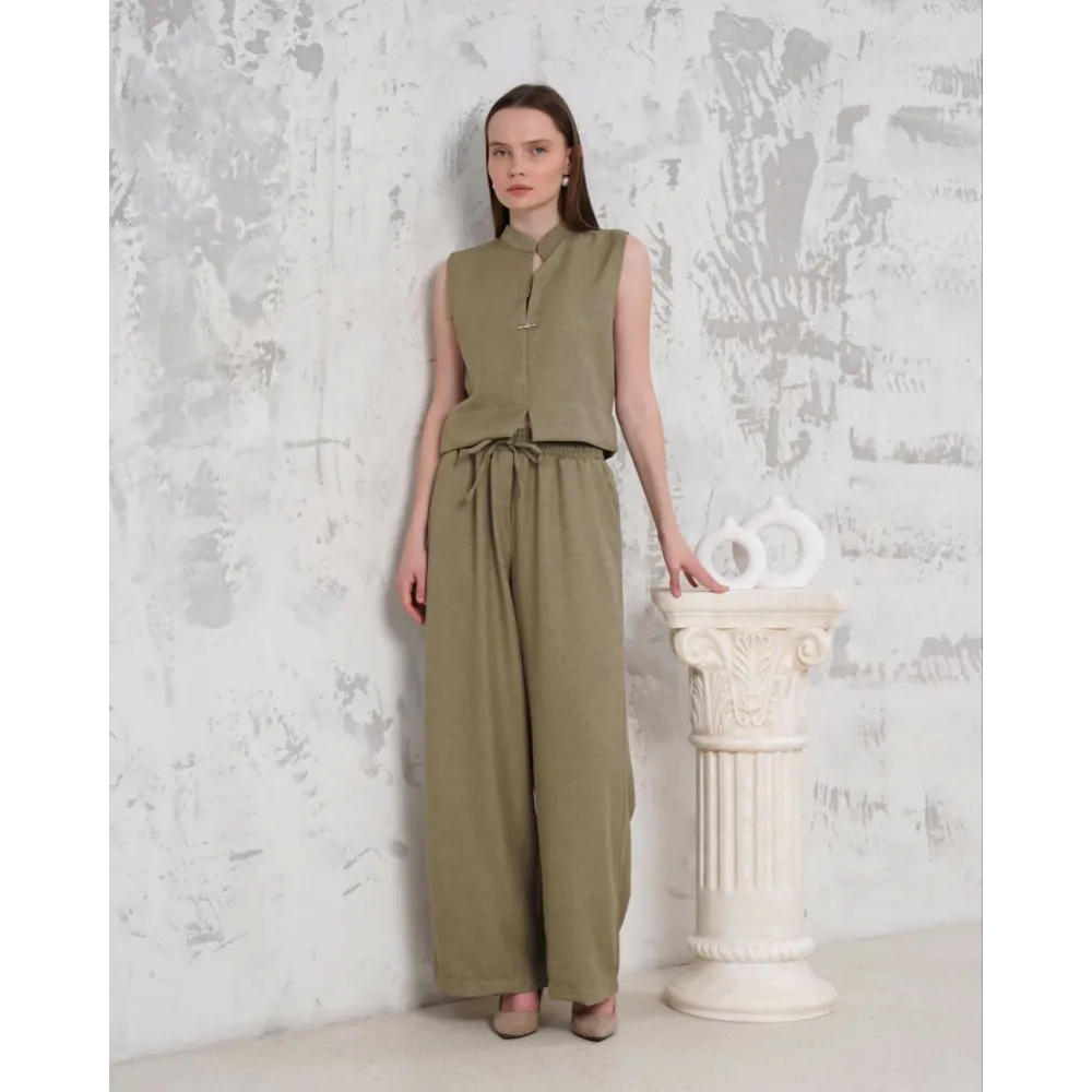 Broşlu Yelek Pantolon Takım Haki S255821 (Beden: S)