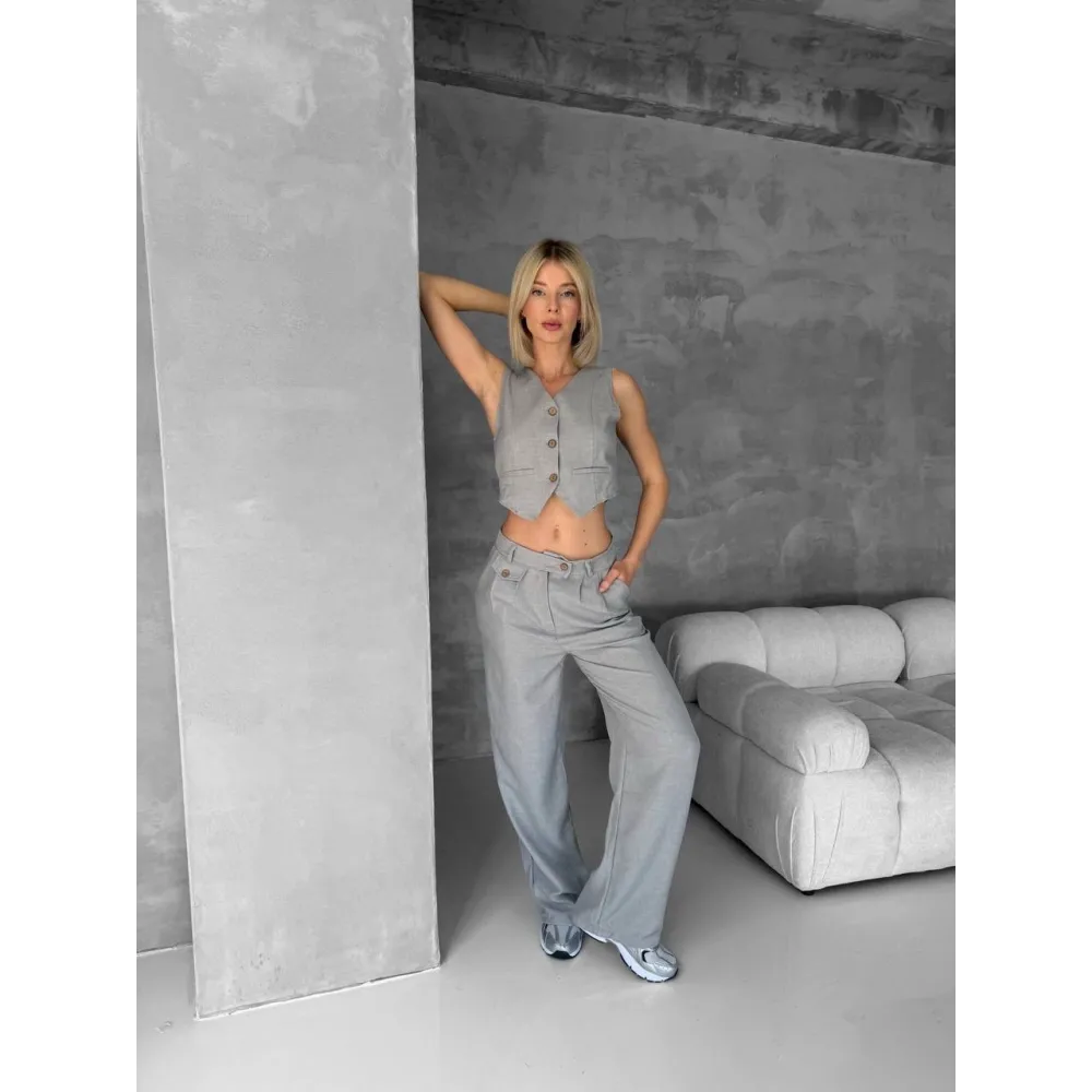 Essential Yelek Pantolon Takım Gri S255254 (Beden: M)