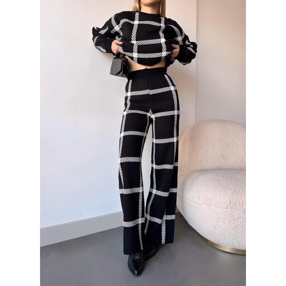 Ekoseli Triko Takım Siyahbeyaz (Beden: Standart)