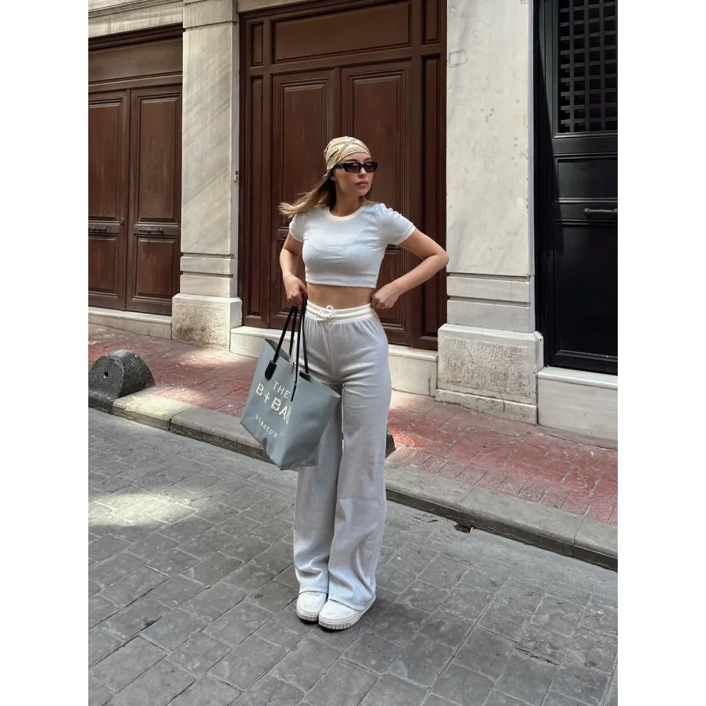 Crop Pantolon Biyeli Takım Gri (Beden: M)