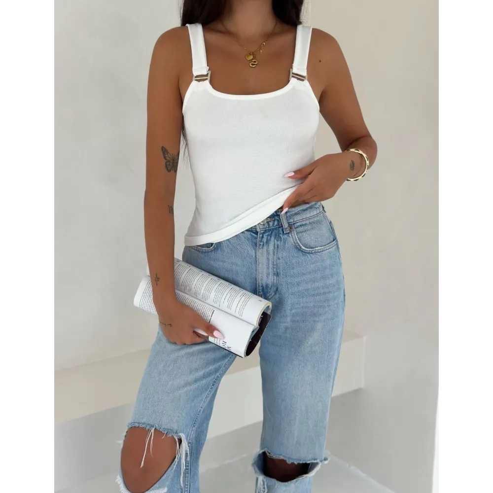 Ottoman Toka Askılı Bluz Beyaz S4194 (Beden: S)