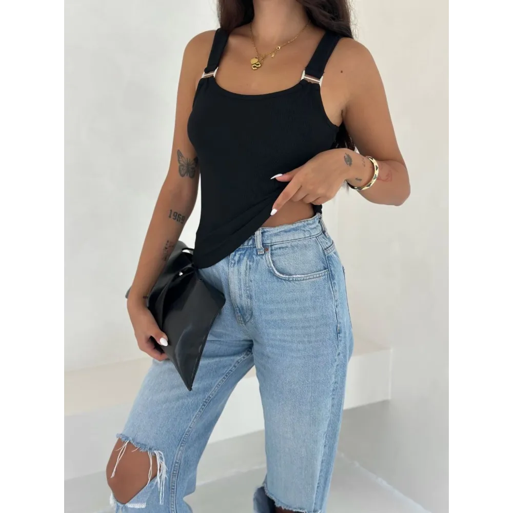 Ottoman Toka Askılı Bluz Siyah S4194 (Beden: S)