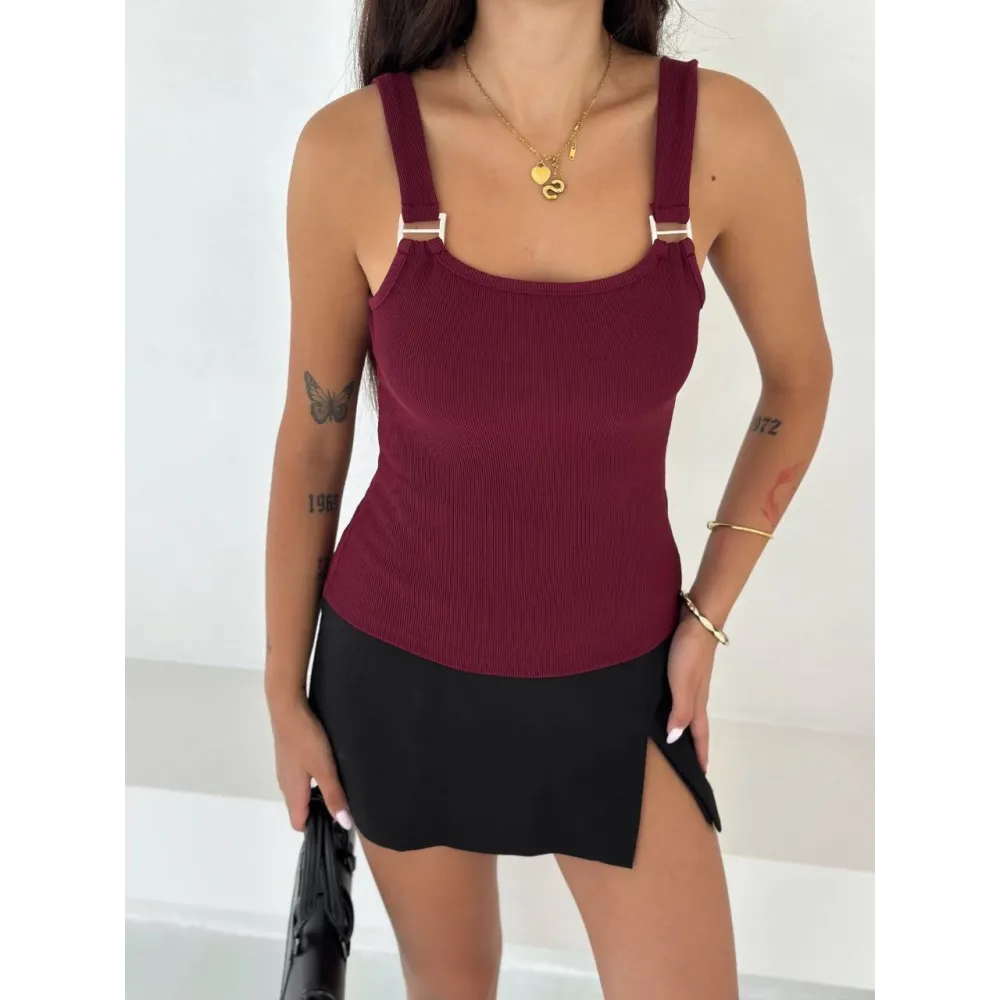 Ottoman Toka Askılı Bluz Bordo S4194 (Beden: S)