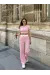 Crop Pantolon Biyeli Takım Pembe (Beden: M)