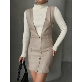 Deri Jile Elbise Bej W24796 (Beden: M)