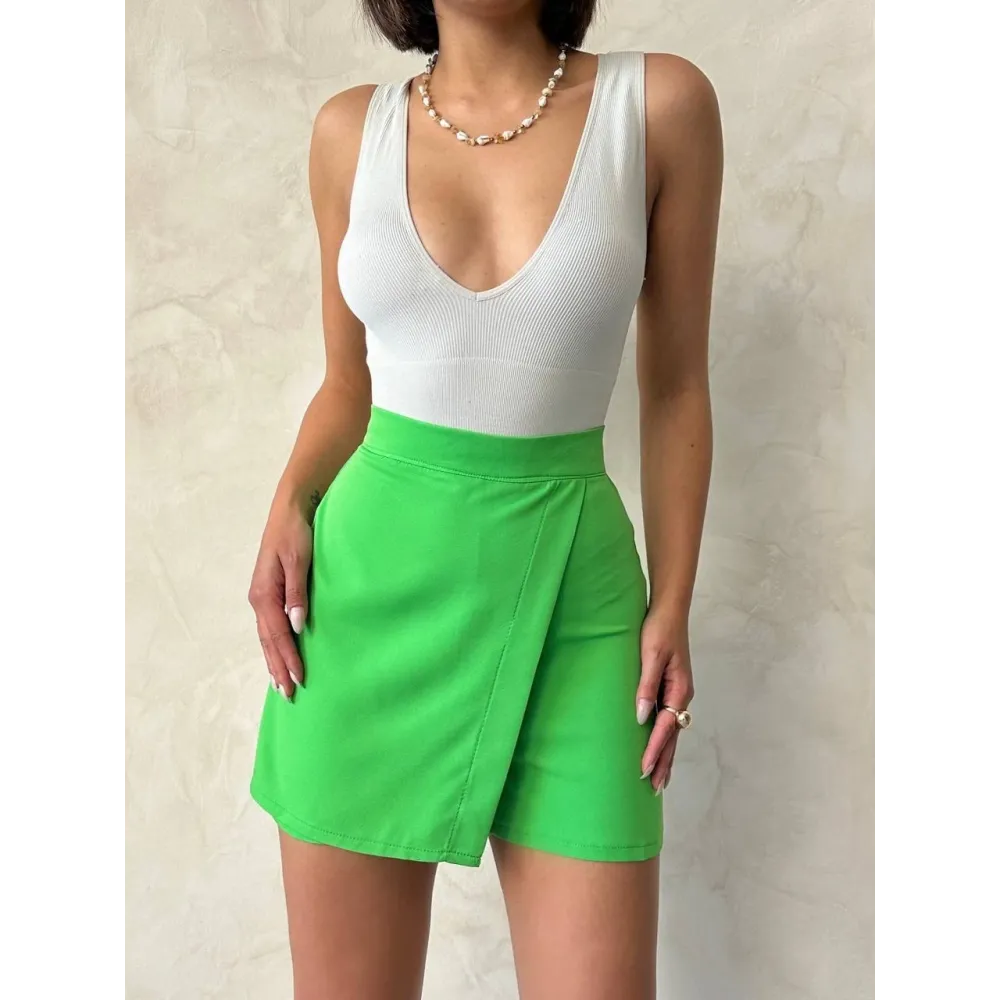 Kapaklı Şort Etek Yeşil S24901 (Beden: S)