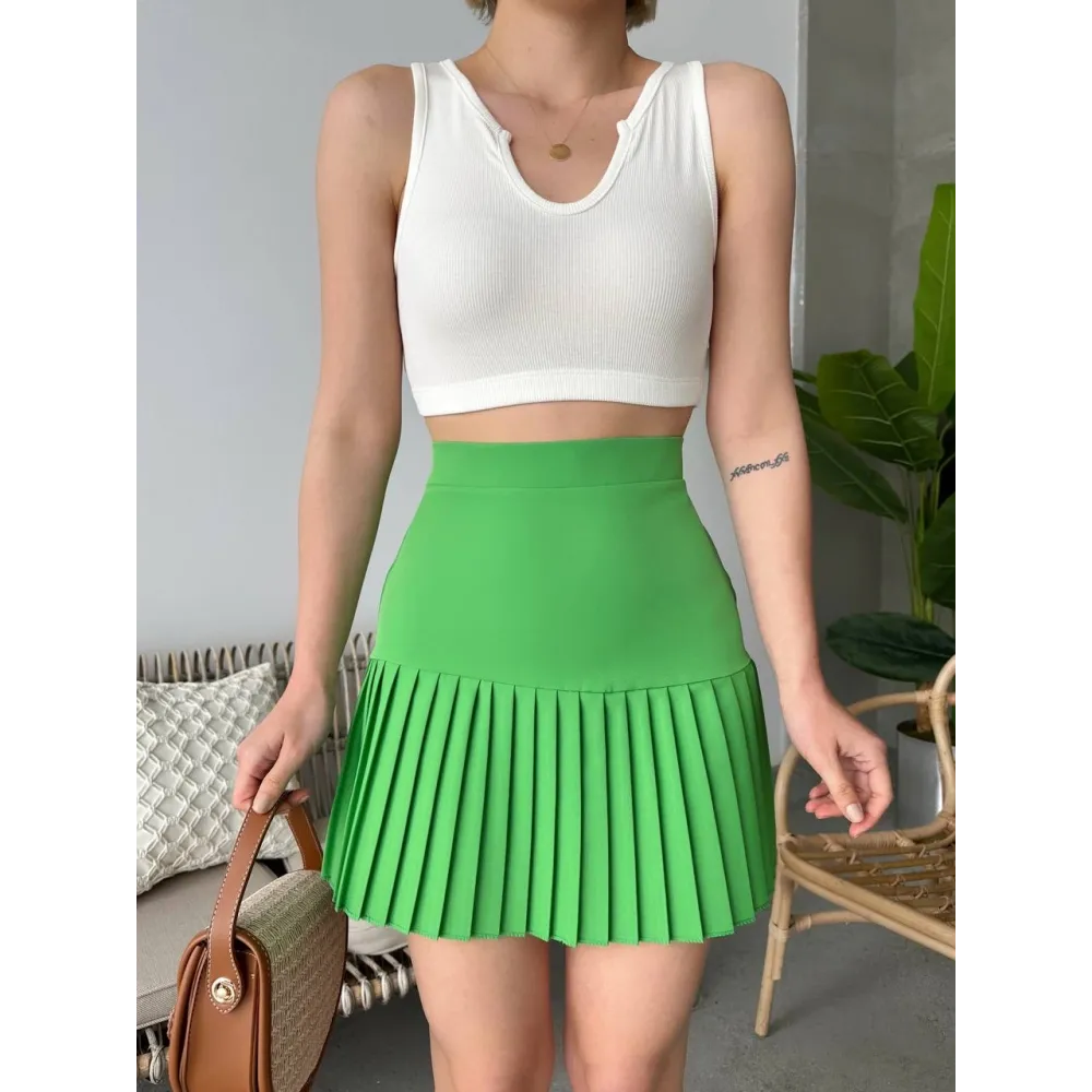 Altı Pliseli Mini Etek Yeşil S24705 (Beden: S)