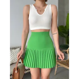 Altı Pliseli Mini Etek Yeşil S24705 (Beden: L)