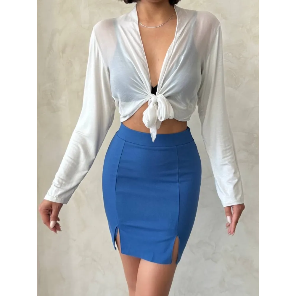 Çift Yırtmaçlı Etek İndigo S25910 (Beden: S)