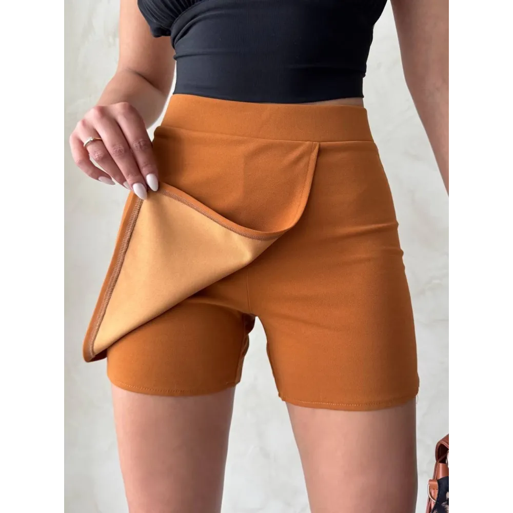 Kapaklı Şort Etek Camel S208 (Beden: M)