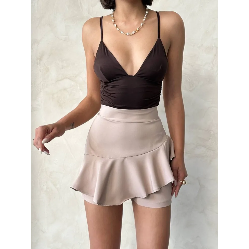 Valonlu Fırfırlı Şort Bej S24683 (Beden: S)