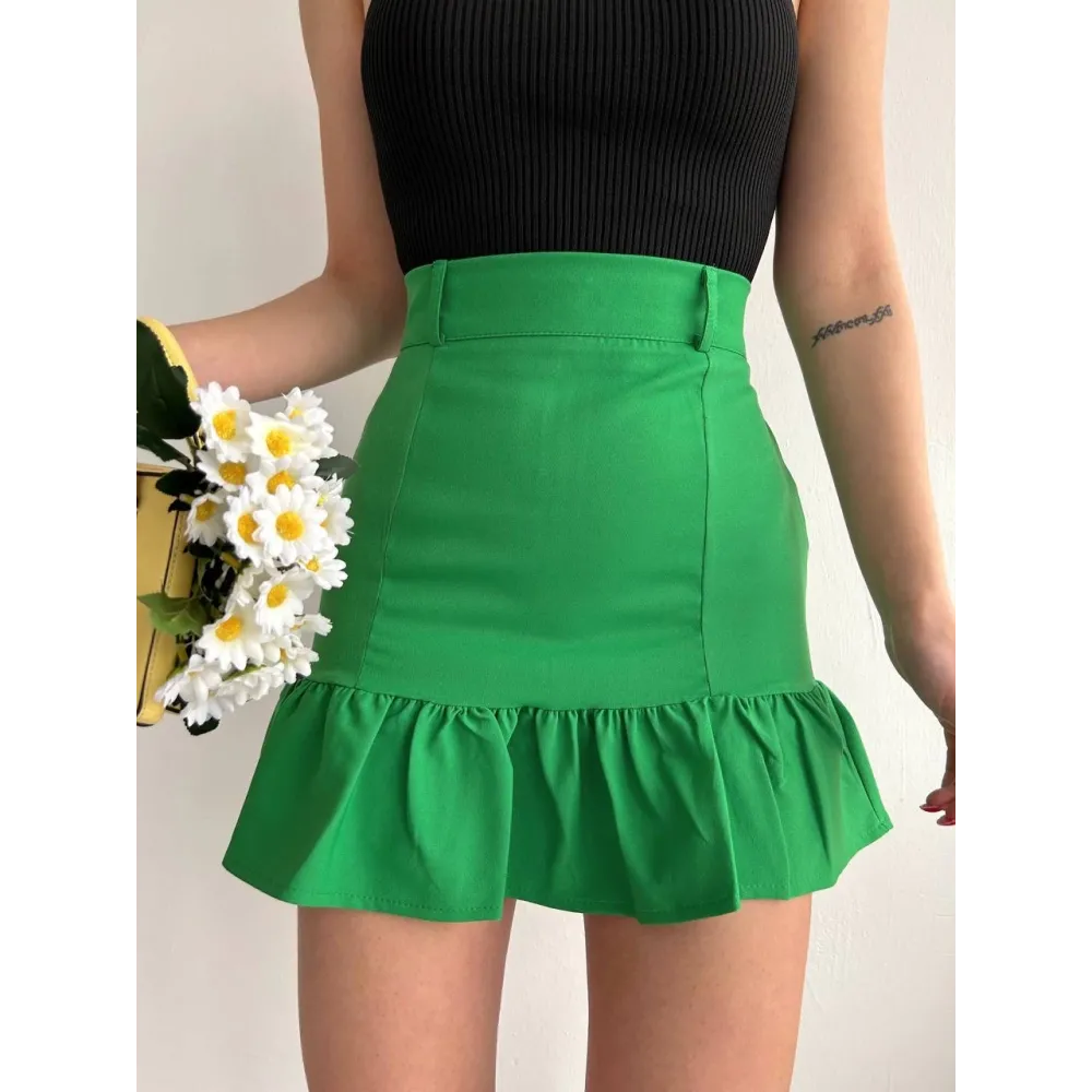 Altı Fırfırlı Etek Yeşil S24817 (Beden: S)