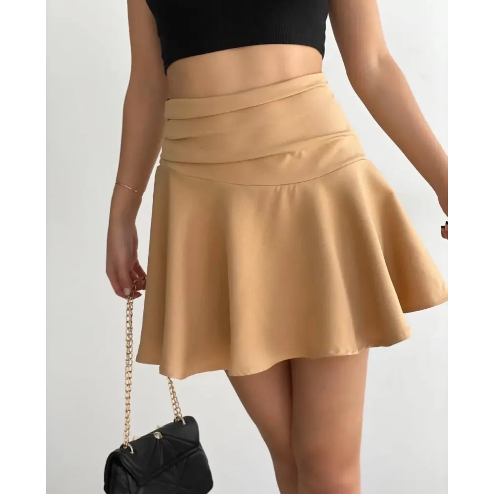 Kemerden Büzgülü Etek Camel (Beden: L)