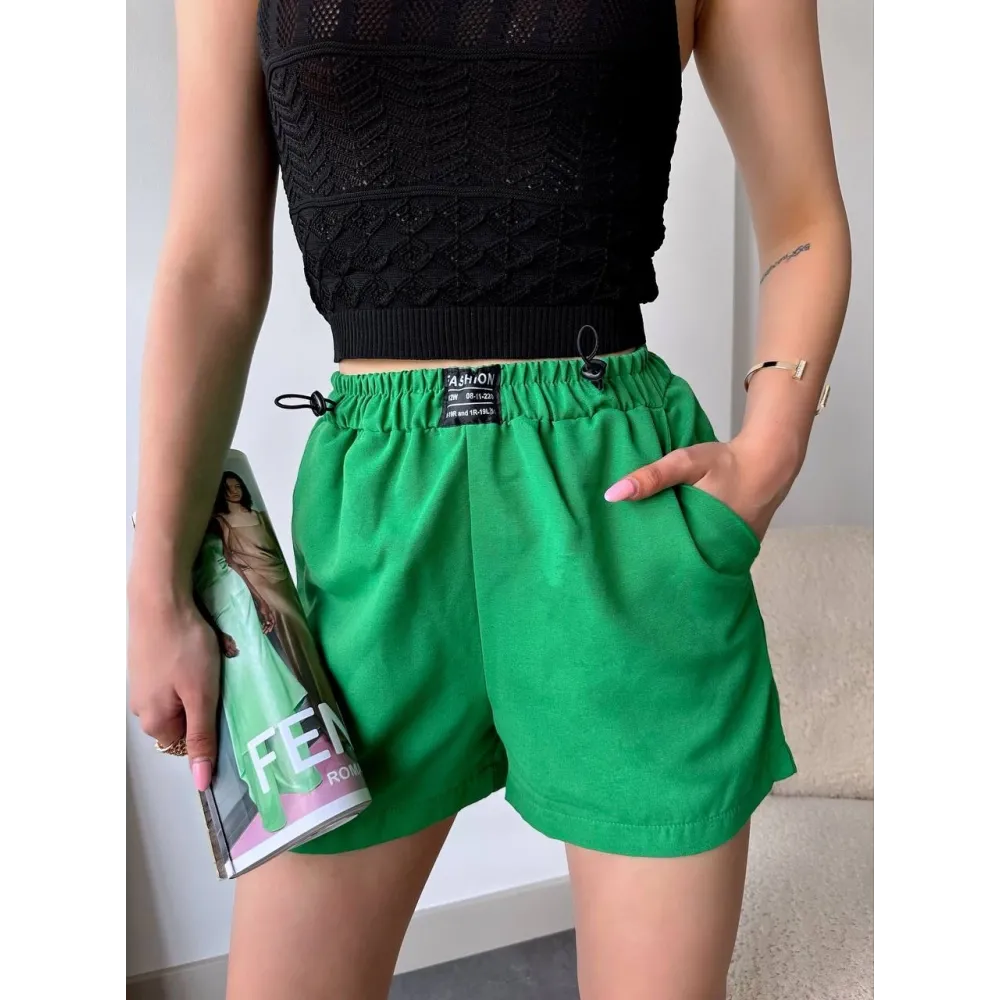 Armalı Keten Şort Yeşil S251003 (Beden: L)