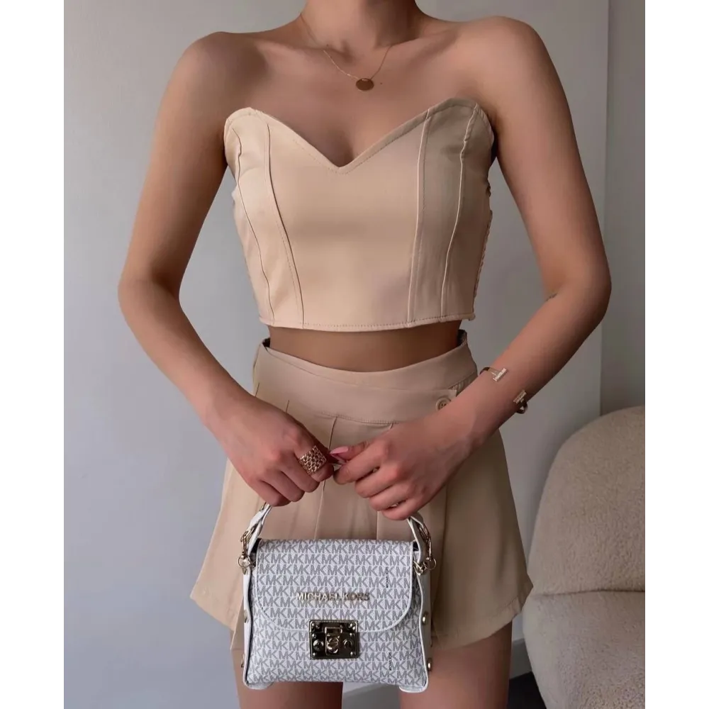 Arkadan Büzgülü Esnek Büstiyer Bej (Beden: S)